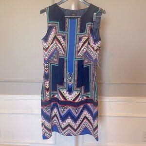 ILE New York NWT size 10 dress sleeveless sheath abstract geometric floral navy